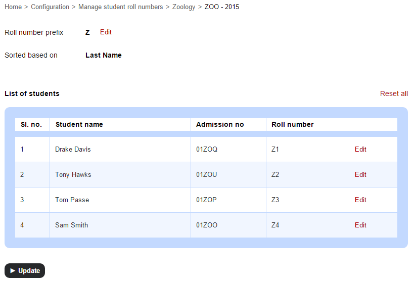 Student Roll Numbers