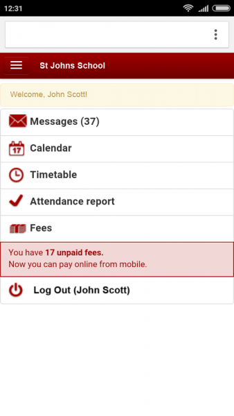 Fedena 3.5 Mobile payment page