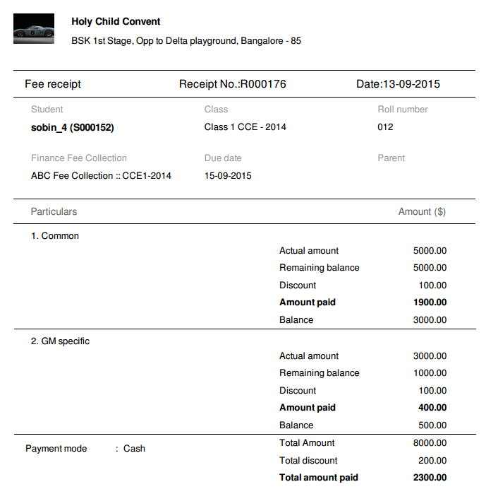 Fedena school management system finance module screenshot