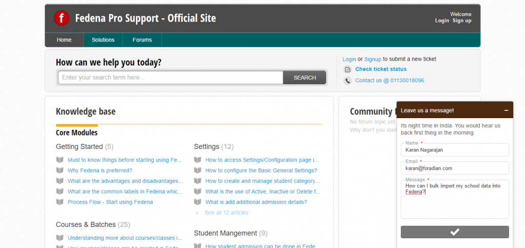 Fedena School ERP Support Chat