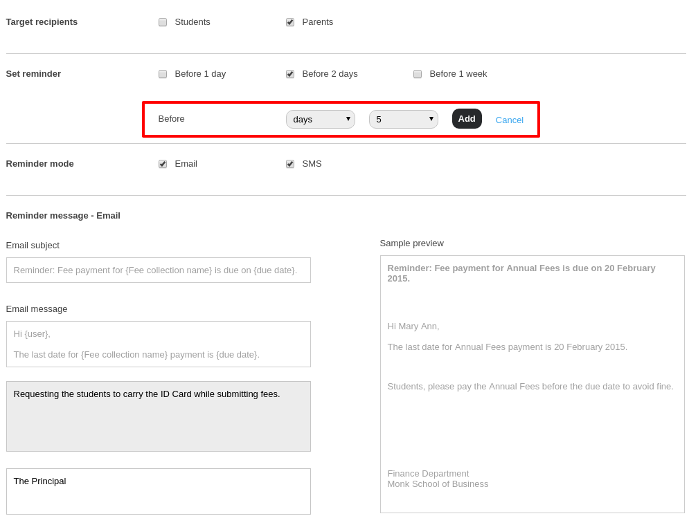 Fedena School ERP Reminder Module