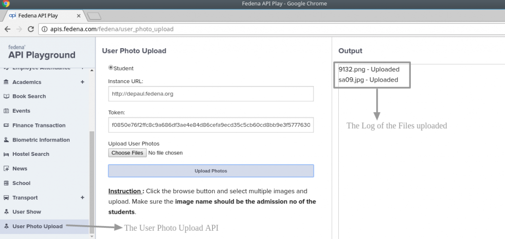 Fedena school ERP photo upload API