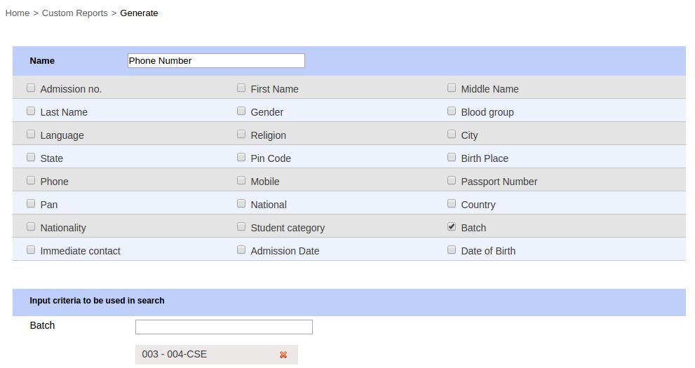 Fedena Custom Reports screenshot 1