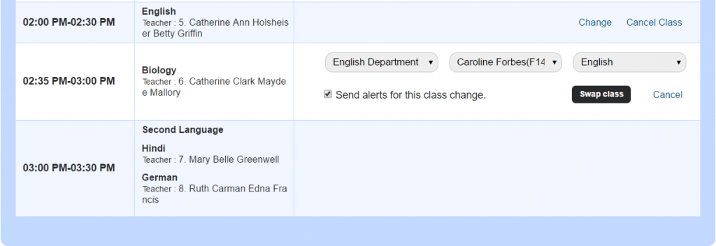 Fedena timetable swap screenshot
