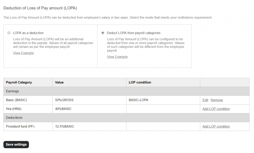 LOPA feature in Fedena screenshot