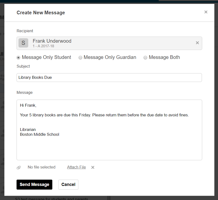 Fedena internal messaging screenshot image